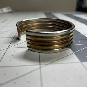 Vintage‎ Sergio Lub California Copper Brass Silver Mix Metal Inlay Cuff Bracelet